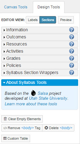 Custom Syllabus Tools Main Menu
